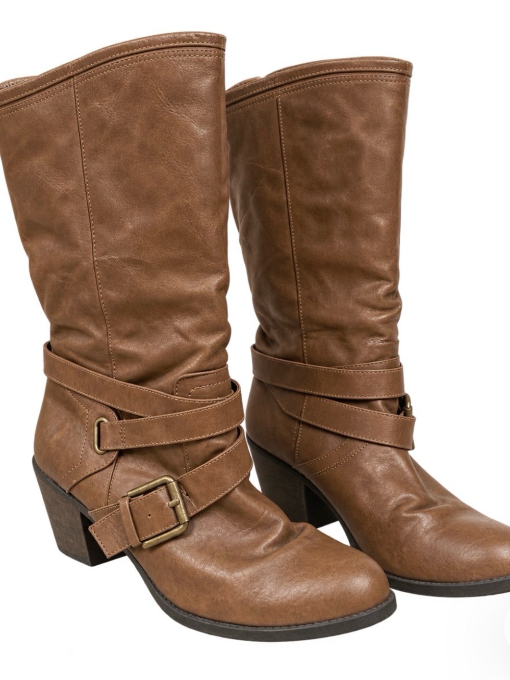 BONGO Brown Mid-Calf Heeled Riding Boots with Buckle Straps size 11